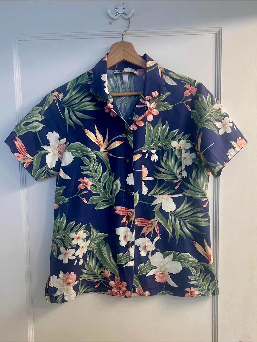 Hawaiian Navy Tropical Floral Button-Up Shirt